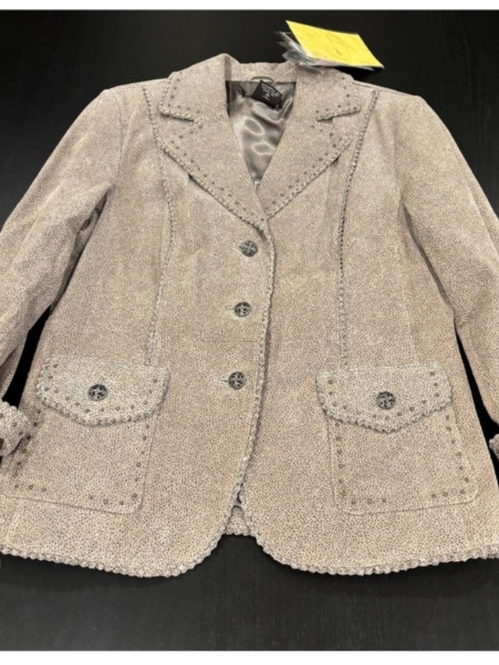 Bradley NEW Leather Button Front Jacket Womens S Taupe Grey Western Ranch Studs - Picture 8 of 13